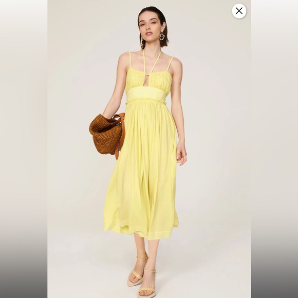 Ulla Johnson Freya Dress Yellow Keyhole‎ Midi Sundress Size 12 - Picture 1 of 7